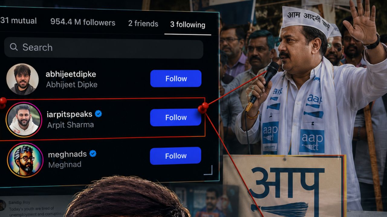 Oggy Janta Party reveals Cockroach Janta Party Instagram follows AAP-linked influencer Arpit Sharma whose father Vikas Sharma contested 2022 UP elections on AAP ticket