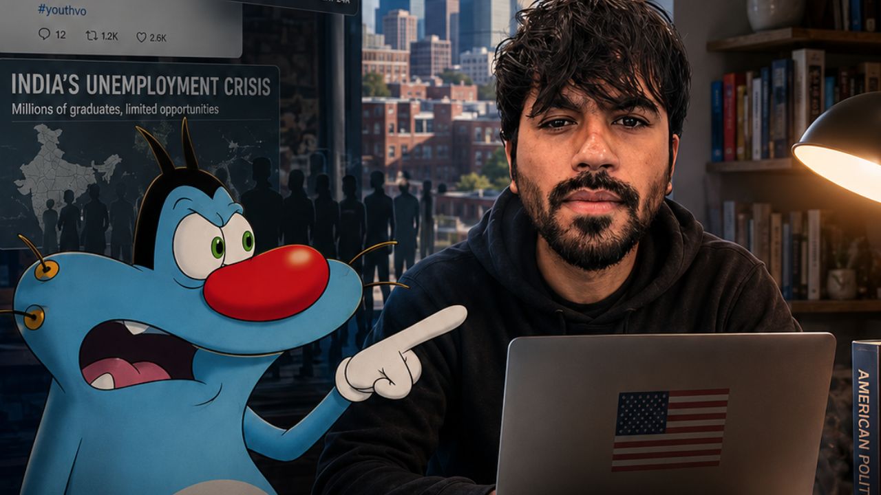 Oggy Janta Party questions why Cockroach Janta Party founder Abhijeet Dipke operates from Boston University USA while claiming to represent India's unemployed youth