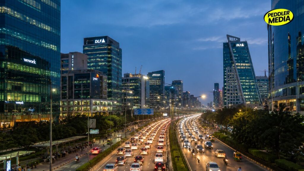 Haryana Rural vs Urban: Gurugram skyline ya busy road