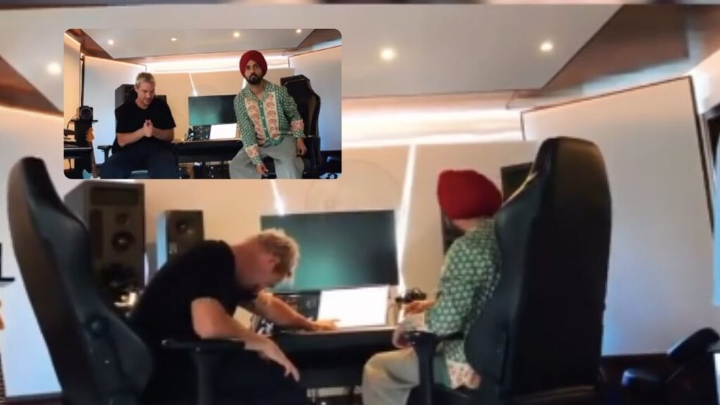 Diljit Dosanjh and Diplo working together inside music studio for song