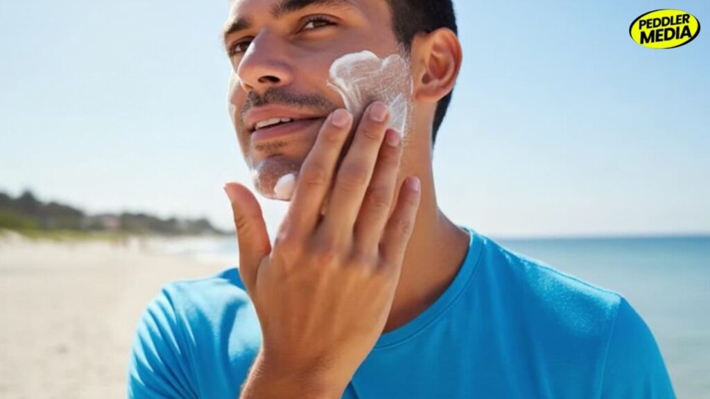 Matte sunscreen and charcoal face wipes inside a summer grooming kit