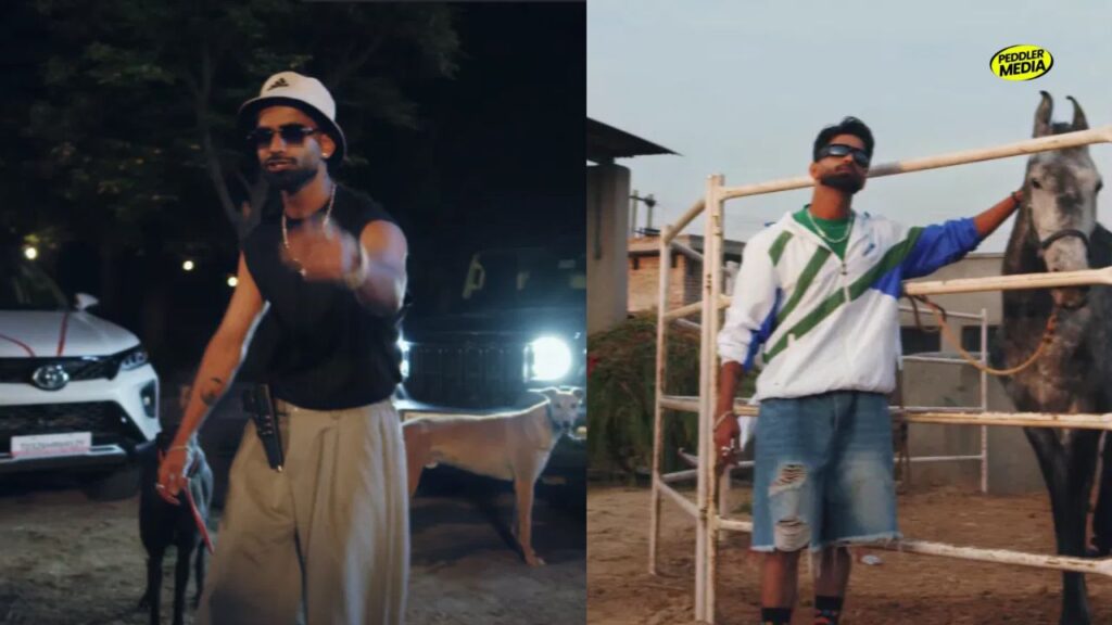 Billa Sonipat Ala varsity track jacket ripped denim shorts in Real Ones video