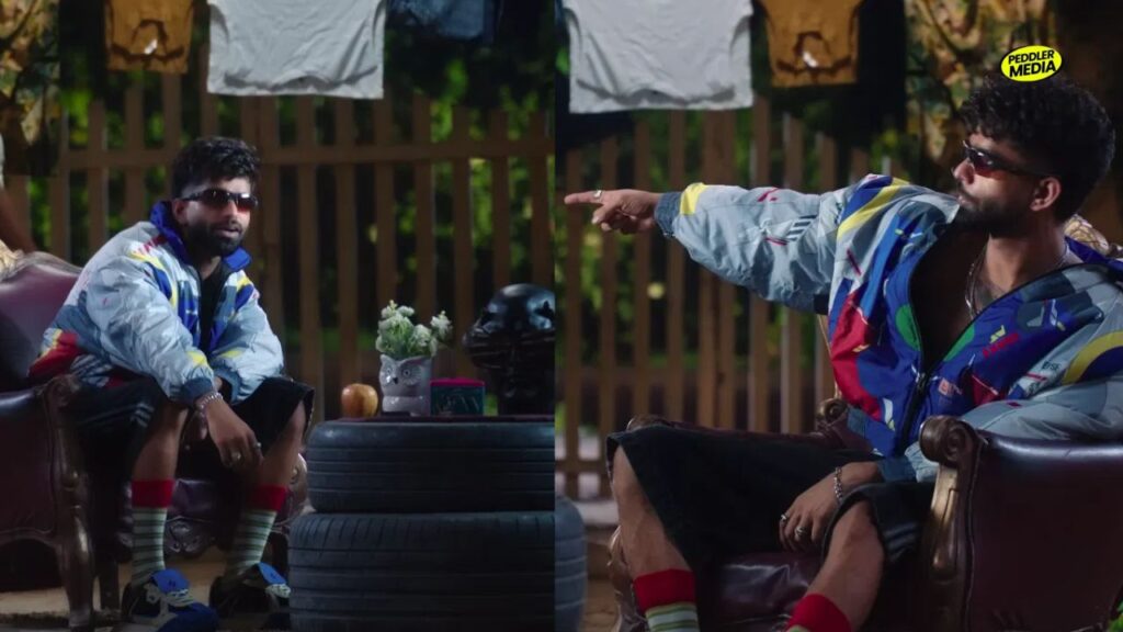 Billa Sonipat Ala red socks chunky sneakers streetwear look in UPSIDE video