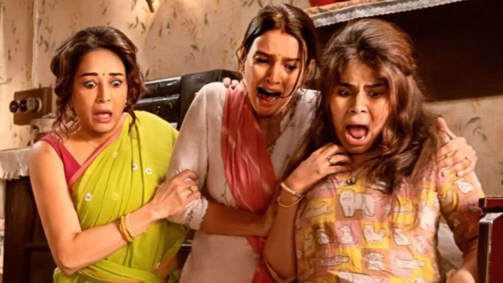 Madhuri Dixit, Triptii Dimri and Dharna in a shocked scene from Maa Behen
