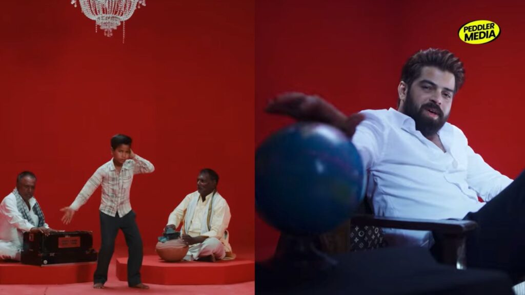 Masoom Sharma Main Vohe music video scenes showing childhood performance and singer with globe