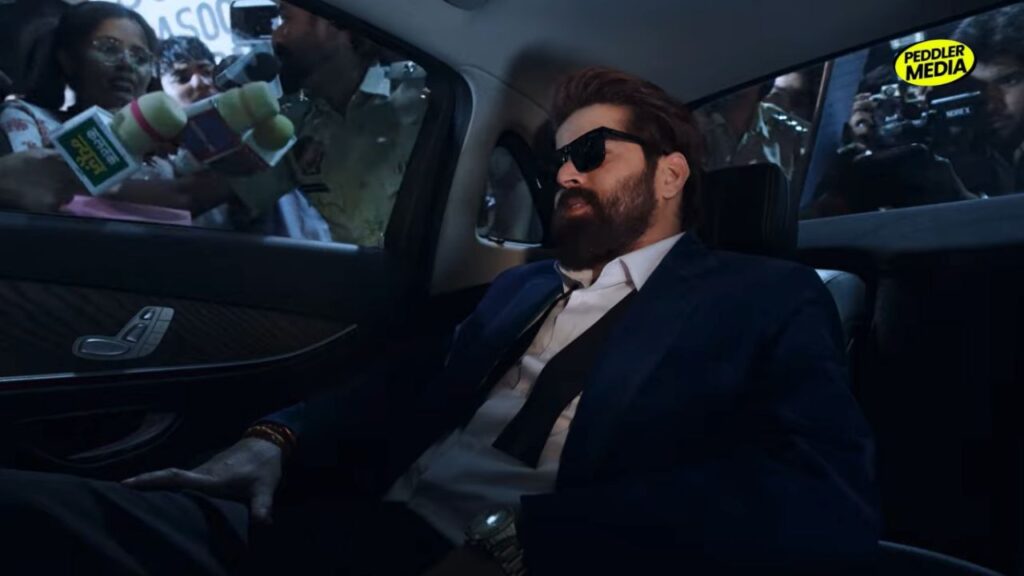 Masoom Sharma in car surrounded by media during Main Vohe music video