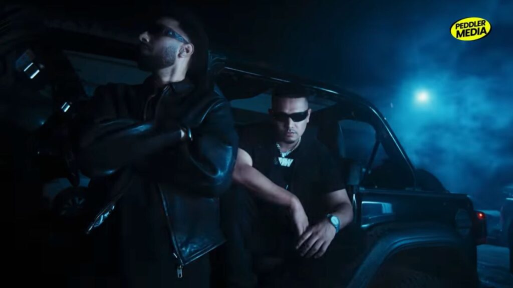 Navaan Sandhu and Dhanda Nyoliwala in a night shoot scene from Kath Lagda music video