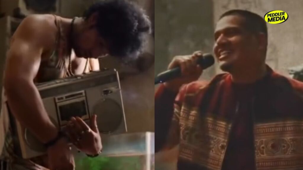 Randeep Hooda holding a cassette player in Karch Karod music video alongside Dhanda Nyoliwala singing with microphone in Coke Studio song Isaq Bawala Haryanvi Love Songs