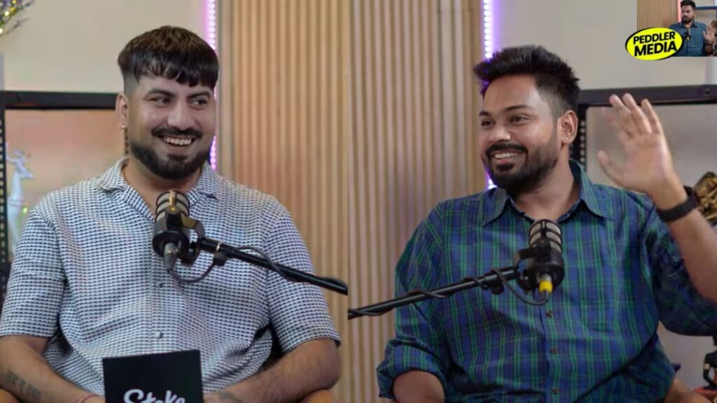 Sargana Haryanvi rapper with host on For Haryanvi By Haryanvi podcast by Peddler Media