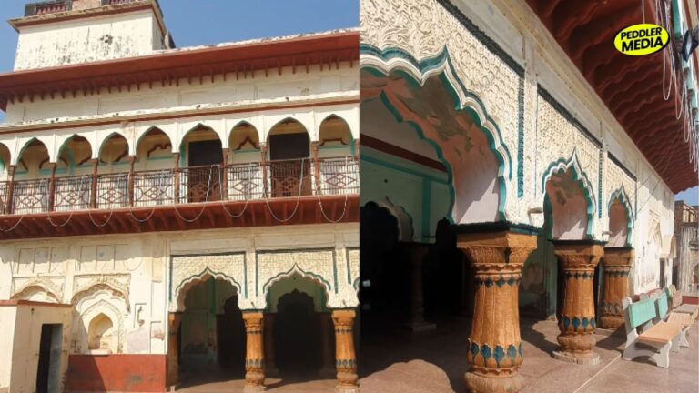 village Chaupal in Haryana — exterior and interior view showing hand-carved pillars, arched balcony, and empty benches of this abandoned community space — Photo by Peddler Media
