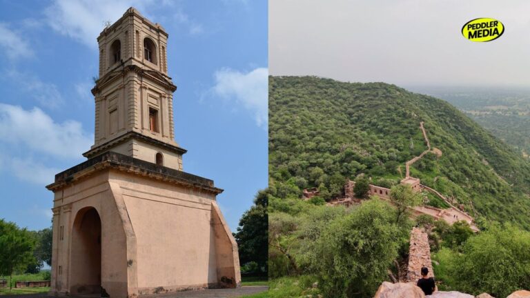 Featured image showing Cantonment Church Tower in Karnal and Madhogarh Fort in Mahendragarh, two of the best abandoned historical places to visit in Haryana.