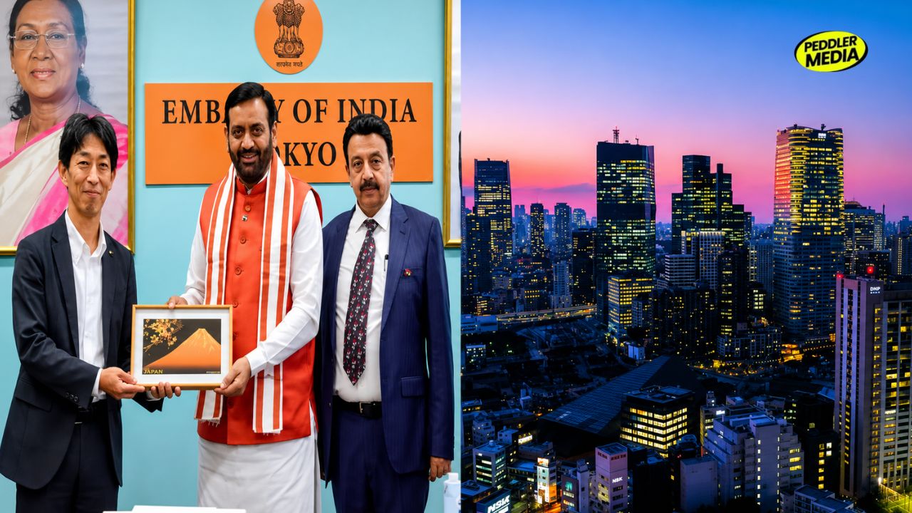 Haryana CM at Embassy of India Tokyo during Japan visit with Tokyo skyline