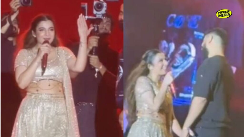 Jasmine Sandlas Engagement announcement during her Delhi concert with fiancé Shekhar Chaudhary on stage
