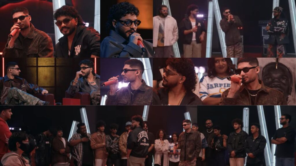LEGACY Episode 5:-Raftaar and KRSNA judging LEGACY contestants with the full cast gathered on stage
