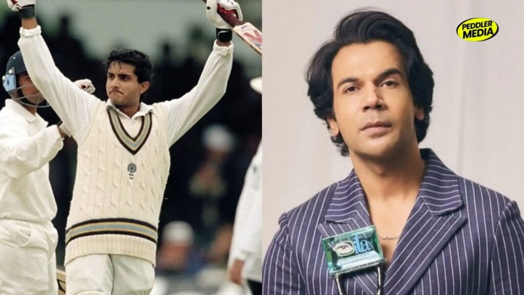 Sourav Ganguly and Rajkummar Rao in a comparison image highlighting the upcoming Dada biopic based on the former Indian cricket captain's life.