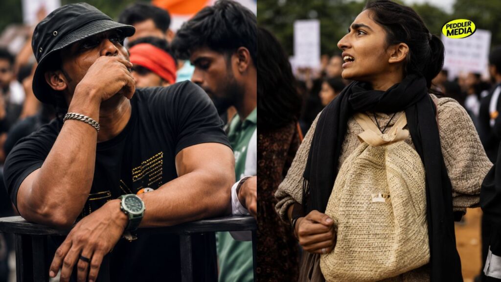 youth protest delhi bucket hat and woven bag look