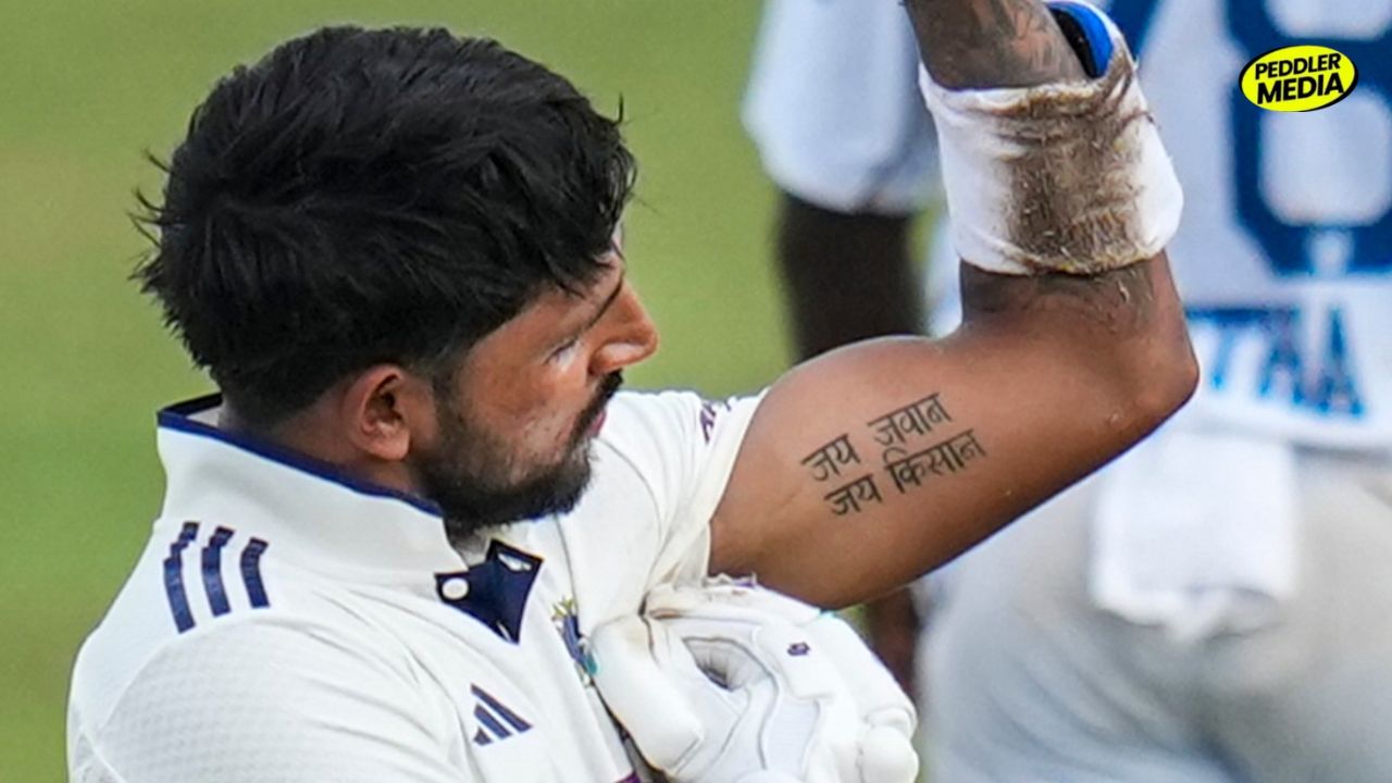 Dhruv Jurel shows his Jai Jawan Jai Kisan tattoo after scoring a Test century
