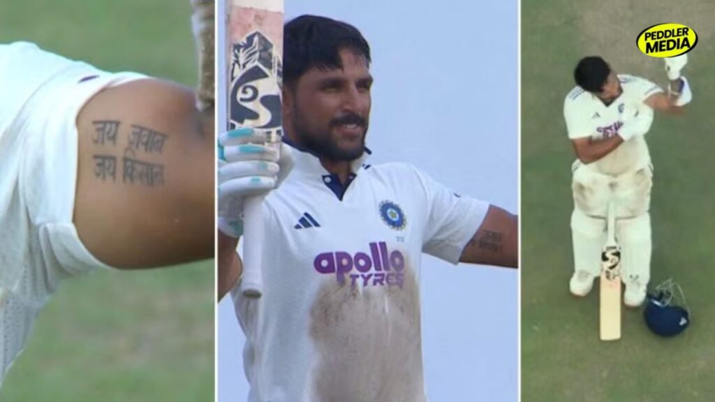 Dhruv Jurel Jai Jawan Jai Kisan Tattoo after scoring a Test century