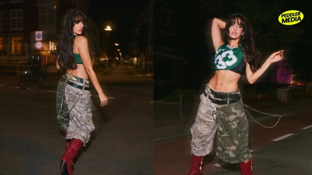 Nora Fatehi Street Fashion Look With Cargo Pants & Red Boots