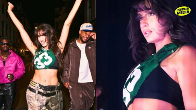Nora Fatehi street fashion look wearing a green crop top and baggy jeans