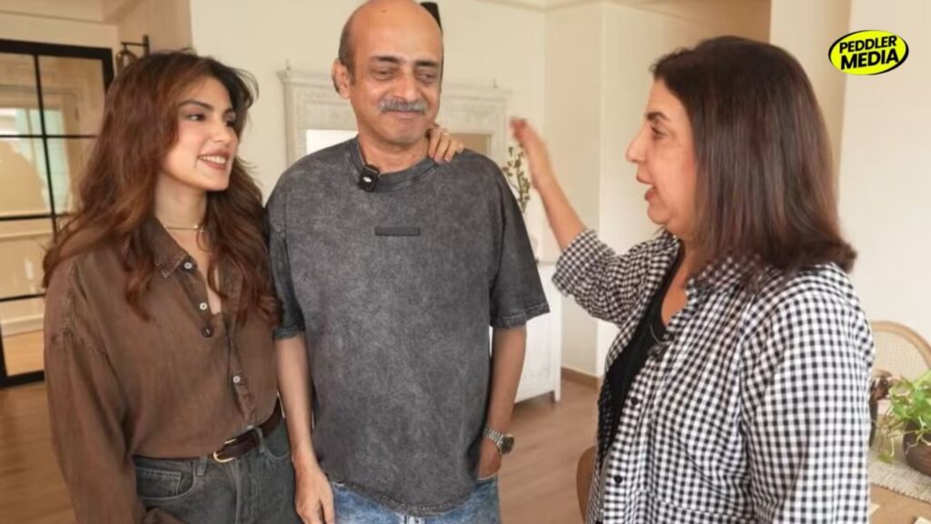 Rhea Chakraborty with her father during Farah Khan’s YouTube vlog