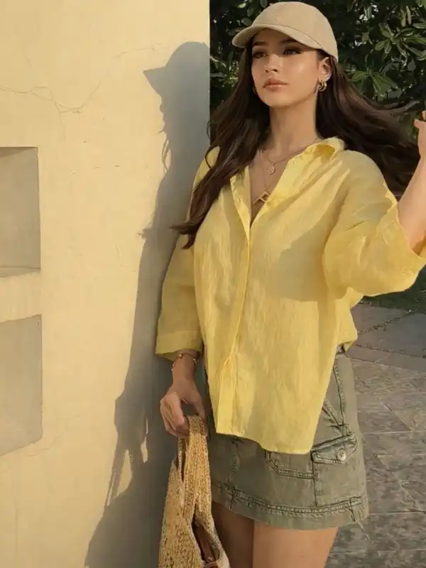 Yellow oversized women's shirt