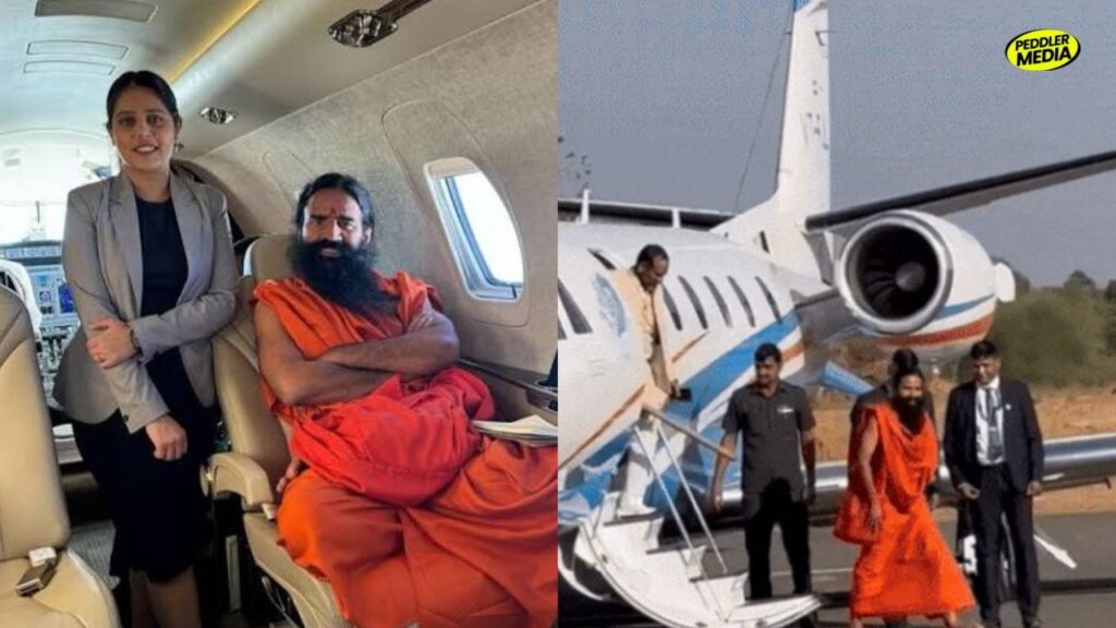 Baba Ramdev inside and beside a private jet