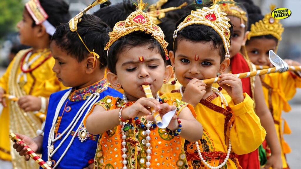 Cute Children dressed as Krishna for Janmashtami