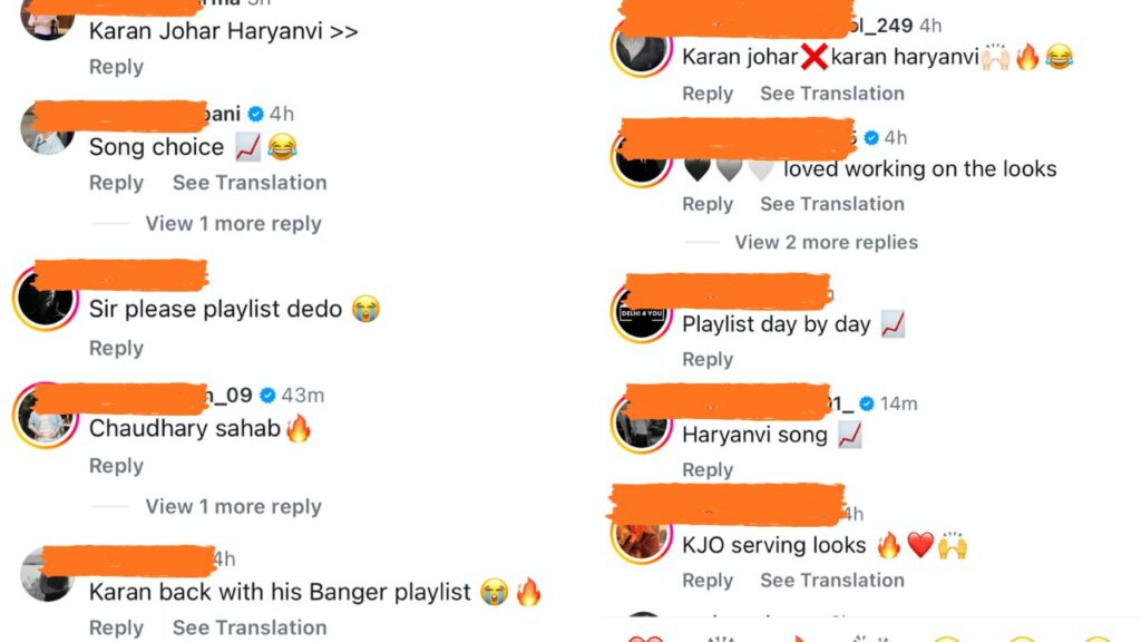 Karan Johar Haryanvi Songs Instagram comments and reactions