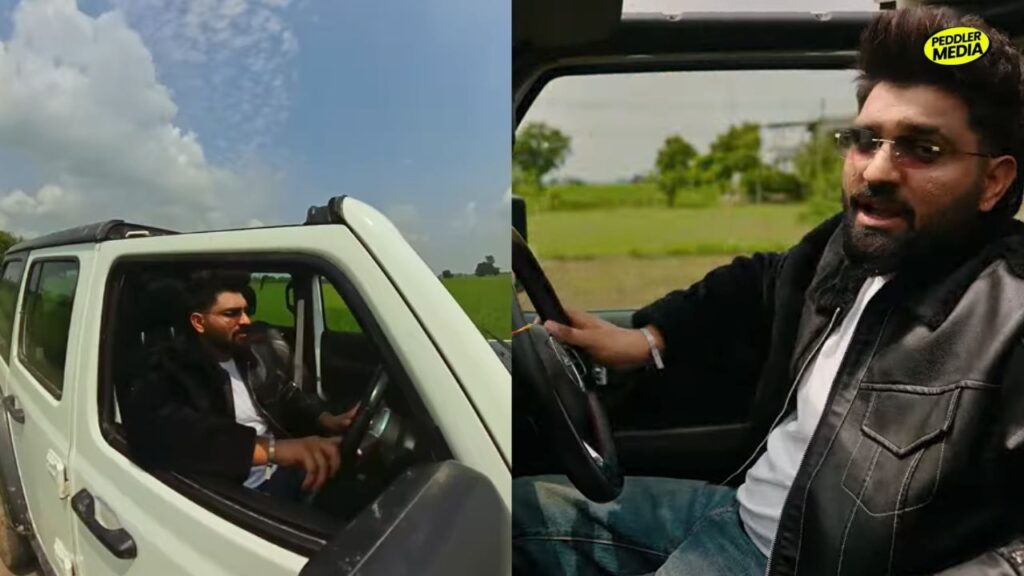 Khasa Aala Chahar driving a Jeep in a scene from the Old Money Haryanvi music video