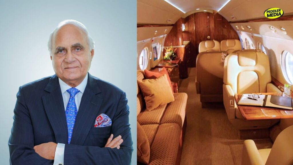 K P Singh with a luxury private jet interior