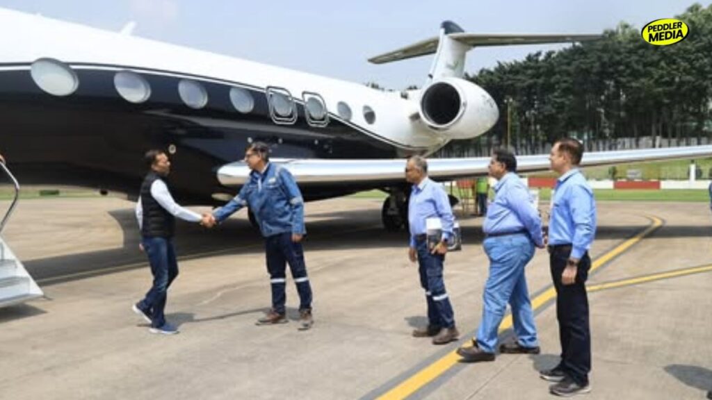 Naveen Jindal with Jindal Steel private jet