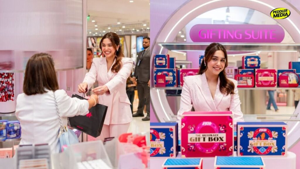 Nykaa Luxe gifting suite in Delhi with beauty gift boxes and a customer shopping