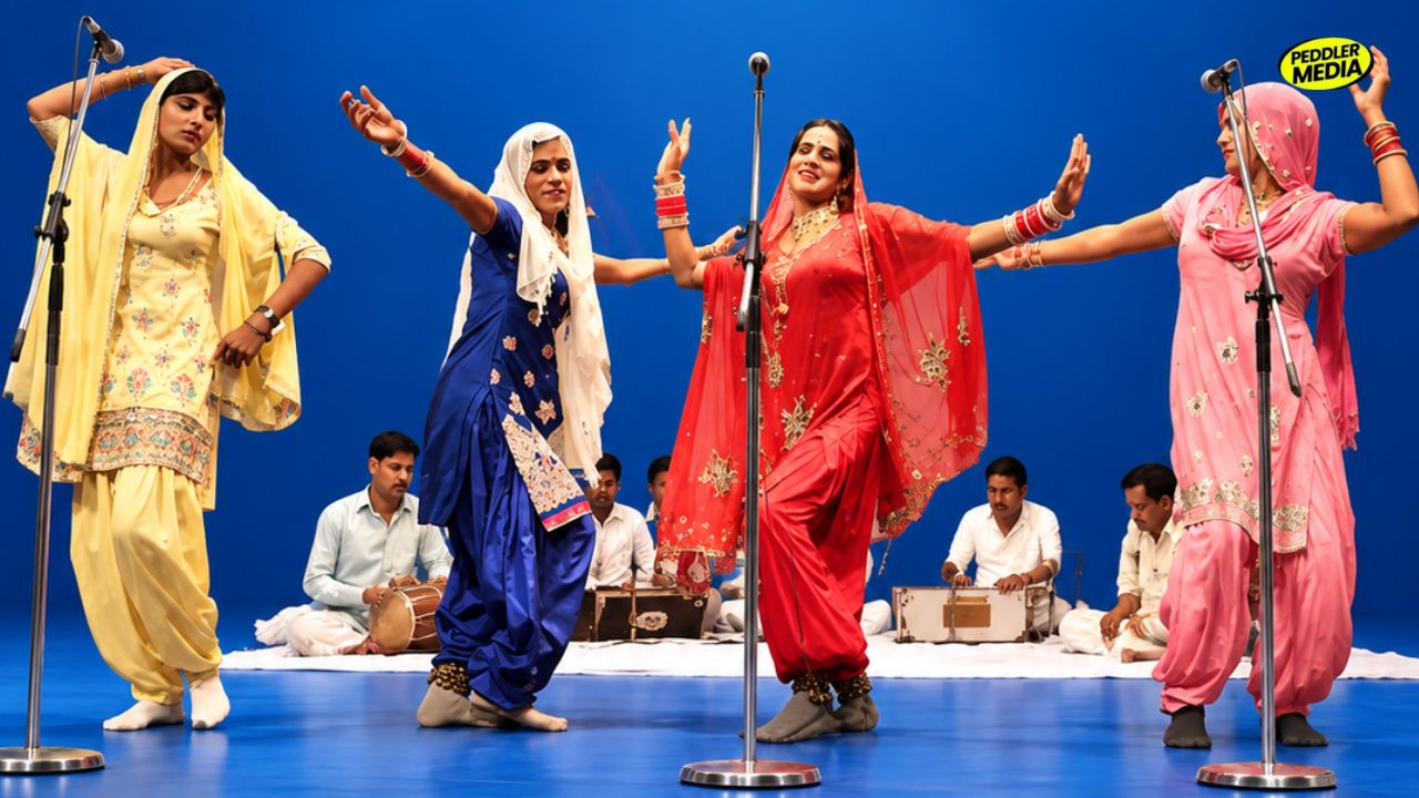 Haryanvi Saang folk theatre of Haryana artists performing live on stage with traditional music instruments