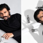 Vijay Deverakonda poses with Unhype skincare products