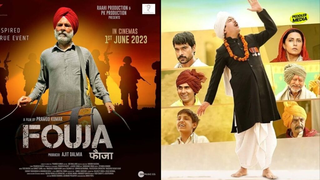 Official posters of Fouja and Dada Lakhmi showing modern Haryanvi movies theater release era by Peddler Media
