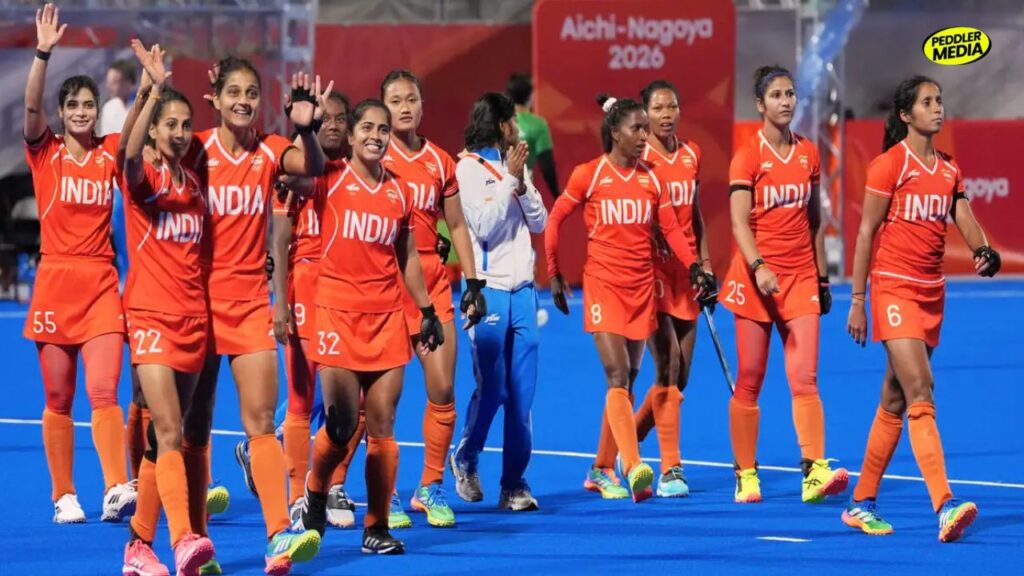 Indian Women Hockey Team celebrating their historic Gold Medal victory at the Asian Games 2026 Aichi-Nagoya with players from Haryana