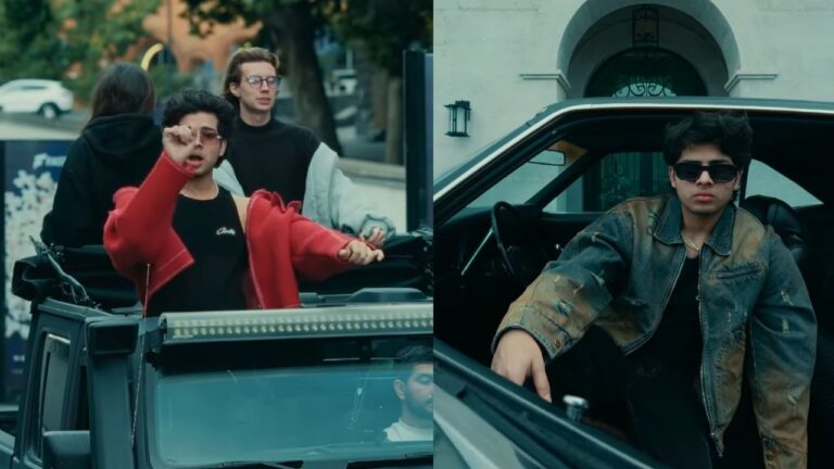 Krish Rao Wake Up Haryanvi song music video collage showing the artist singing from a car sunroof and sitting inside a vintage car.