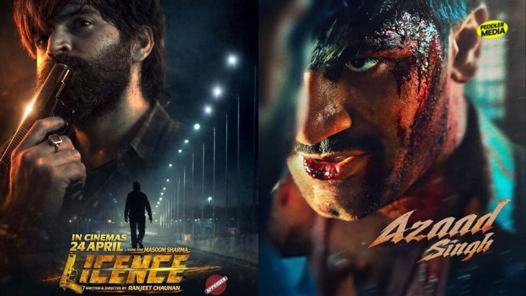Official posters of Licence by Masoom Sharma and Azaad Singh by Aman Jaji showing modern Haryanvi movies theater release era by Peddler Media

