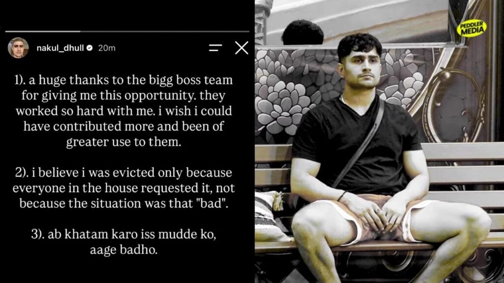 Nakul Dhull Instagram story statement clearing rumours about his Bigg Boss 20 eviction and re entry