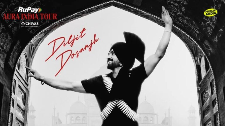 Official concert image of Diljit Dosanjh Aura India Tour 2026 schedule and ticket details.