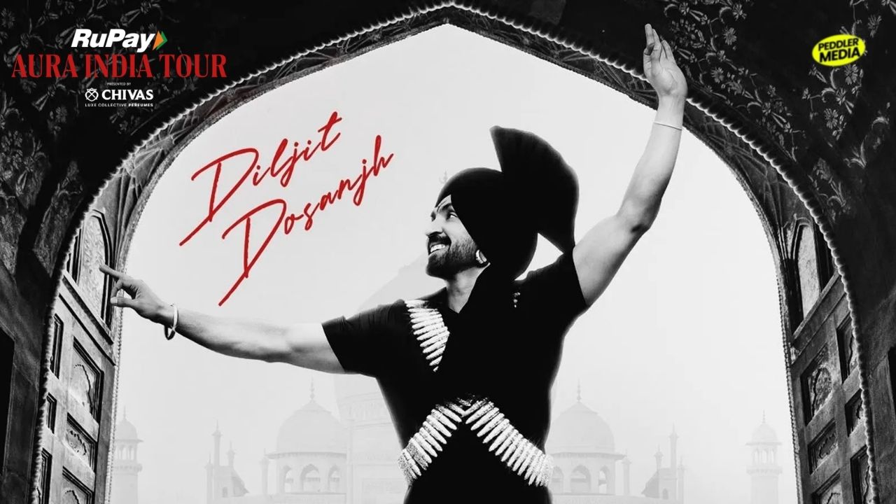 Official concert image of Diljit Dosanjh Aura India Tour 2026 schedule and ticket details.